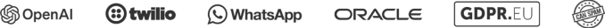 OpenAI, Twilio, WhatsApp, Oracle, GDPR.EU and certification logos