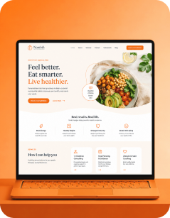 Una laptop que muestra un sitio web generado para un servicio de nutrición.