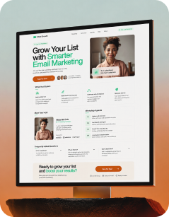 Un monitor que muestra una landing page generada de email marketing.
